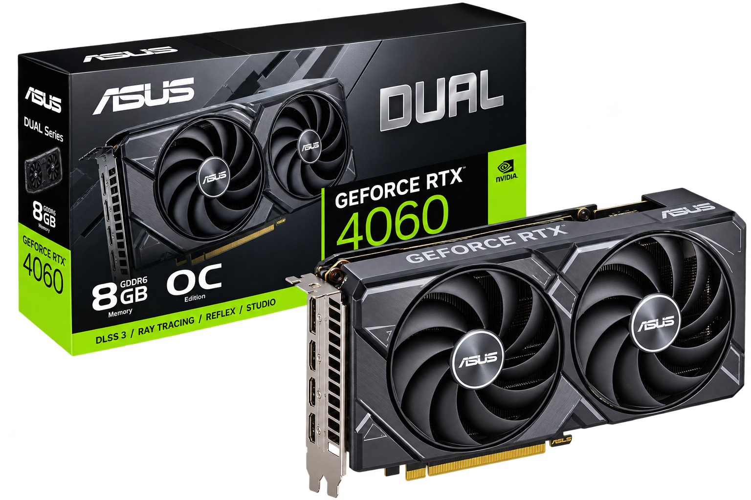 Illustrative graphics cards artwork for GeForce RTX 4060 8GB